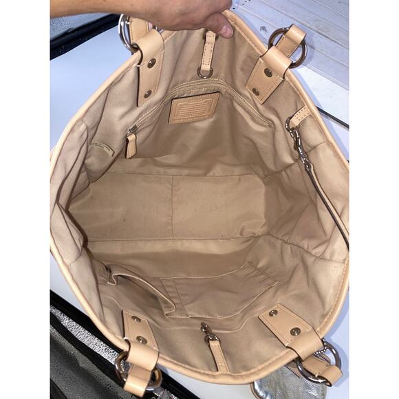 COACH METRO 26141E METALLIC GOLD LEATHER XL TOTE WEEKEND BAG - Picture 12 of 16